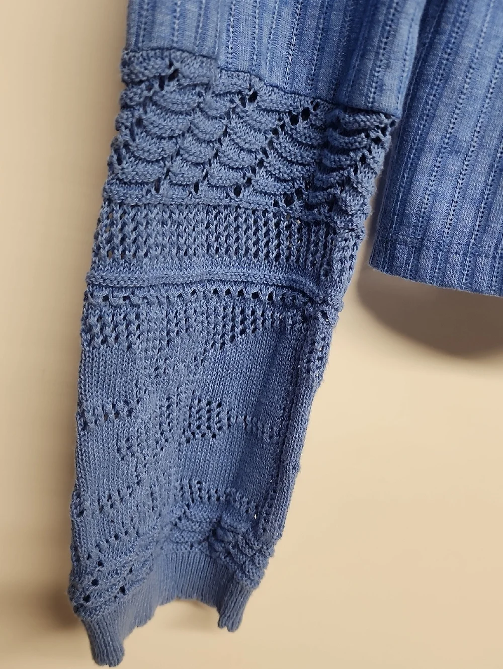 Free People Blue Crochet Yoke Long Sleeve Beautiful Yet Simple Top Size L